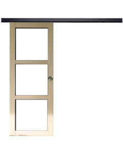 Porte Coulissante bois Ayous Vitrage transparent H204 x L83 + Rail alu bandeau noir et 2 Coquilles