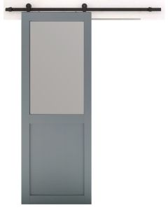 Porte Coulissante Athena RAL7035 Vitrée H204 x L83 + Rail à  roulettes Noir