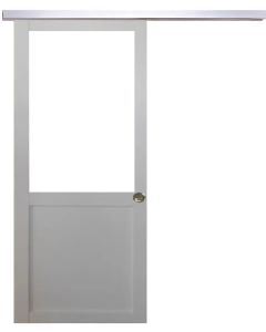 Porte Coulissante Atelier Blanc H204 x L93 sans meneau + Rail Alu et 2 Coquilles