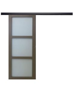 Porte Coulissante Marron Ral7006 Vitrée H204 x L83 + Rail Alu Bandeau noir