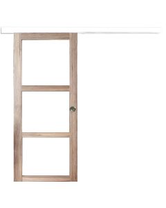 Porte Coulissante bois Frake Vitrage transparent H204 x L83 + rail alu bandeau blanc et 2 coquilles