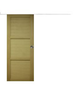 Porte Coulissante bois Ayous 3 Panneaux H204 x L83 + Rail alu Bandeau Blanc et 2 Coquilles