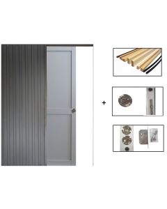 Porte Coulissante Athena RAL7035 2 Panneaux H204 x L83 + Système à Galandage et Kit finitions inclus