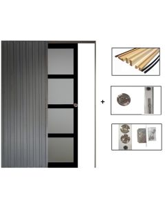 Porte Coulissante Telia Noir Vitrée H204 x L83 + SYSTEME Galandage et kit de finition inclus