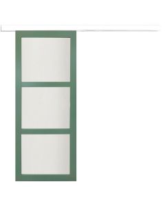 Porte Coulissante Vert Vitrée H204 x L73 + rail bandeau blanc