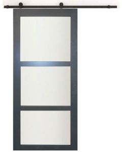 Porte Coulissante Blakeria RAL7016 Vitrée H204 x L83 + Rail à roulettes Noir