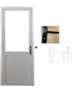 Bloc Porte Atelier BLANC sans meneau H204 x L73 Poussant Gauche Cotes Tableau +Poignée