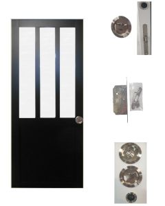 Porte Coulissante Atelier Noir vitre depoli H204 x L73 + serrure à condamnation
