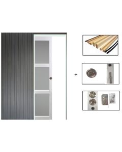 Porte Coulissante Kenya Blanc Vitrée H204 x L73 + SYSTEME Galandage et kit finition inclus