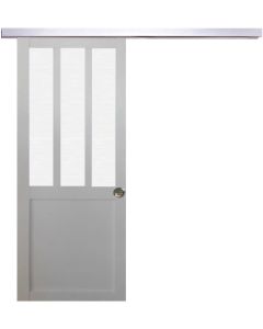 Porte Coulissante Atelier Blanc vitre depoli H204 x L83 + Rail Alu et 2 Coquilles