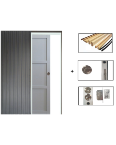 Porte Coulissante Greyria Gris Clair 3 Panneaux RAL7035 H204 x L83 + Systeme a Galandage et kit finition inclus
