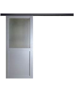 Porte Coulissante Athena RAL7035 Vitrée H204 x L73 + Rail Alu Bandeau Noir