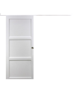 Porte Coulissante Korya Blanc 3 panneaux H204 x L93 + Rail Alu bandeau blanc et 2 Coquilles