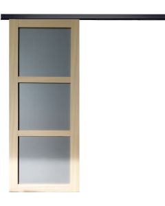 Porte Coulissante Ayous 3 Panneaux Gris RAL 7035 H204 x L73 + Rail alu Bandeau noir