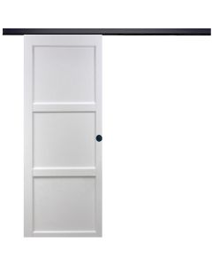 Porte Coulissante Korya Blanc 3 panneaux H204 x L73 + Rail Alu bandeau noir et 2 Coquilles Noir