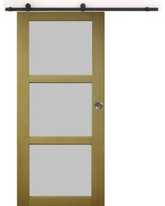 Porte Coulissante Ayous 3 Panneaux Gris RAL 7035 H204 x L73 + Rail a roulettes Noir et 2 Coquilles