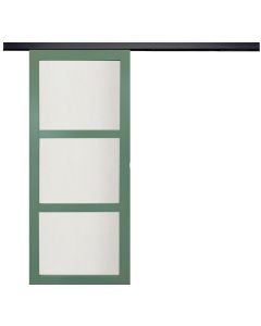 Porte Coulissante Vert Vitrée H204 x L73 + rail bandeau noir