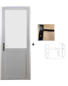 Bloc Porte Athena BLANC H204 x L83 Poussant Droite Cotes Tableau +Poignée