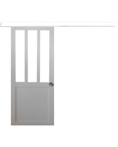 Porte Coulissante Atelier Blanc H204 x l83 + Rail alu Bandeau Blanc et 2 Coquilles