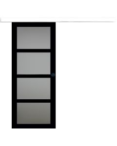 Porte Coulissante Telia Noir Vitrée H204 x L73 + Rail Alu bandeau blanc et 2 Coquilles Noir