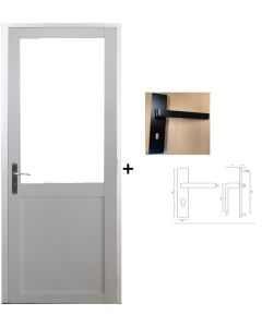 Bloc Porte Atelier BLANC sans meneau H204 x L73 Poussant Droite Cotes Tableau +Poignée