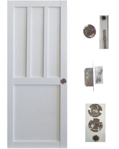 Porte Coulissante Atelier 2 Panneaux Blanc Avec Meneaux H204 x L83 + serrure à condamnation