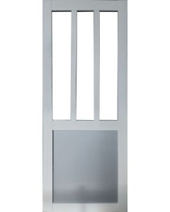 Porte Coulissante  Atelier blanc et panneau Gris RAL7035 Vitrée H204 x L73