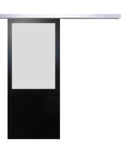 Porte Coulissant Athena Noir Vitree H204 x L73 + Rail Alu