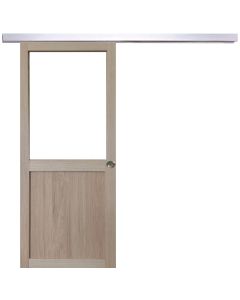 Porte Coulissante Atelier placage chene Vitrée H204 x L73 + Rail Alu et 2 coquilles
