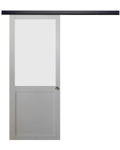 Porte Coulissante Athena blanc H204 x L83 + Rail Alu bandeau noir et 2 Coquilles