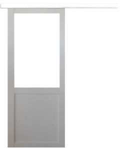 Porte Coulissante Atelier Blanc H204 x L83 sans meneau + Rail alu Bandeau Blanc