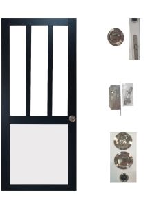 Porte Coulissante Atelier noir et panneau blanc Vitree H204 x L83 + serrure à condamnation