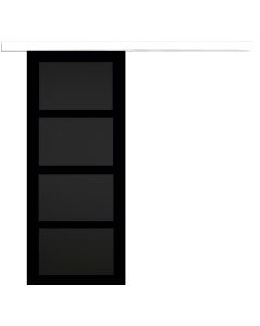 Porte Coulissante Telia noir 4 panneaux H204 x L83 Avec Rail Alu bandeau blanc