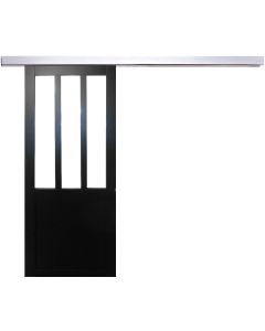 Porte Coulissant Atelier Noir Vitrée H204 x L83 + Rail Alu