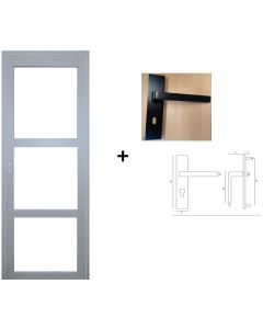 Bloc Porte Greyria Gris Clair RAL7035 Vitrage transparent H204 x L83 Poussant Droite Cotes Tableau +Poignee