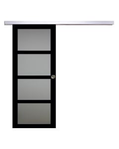 Porte Coulissante Telia Noir Vitrée H204 x L83 + Rail Alu et 2 Coquilles