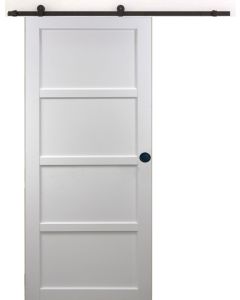 Porte Coulissante Tamera blanc 4 panneaux H204 x L93 + Rail à roulettes et 2 Coquilles Noir