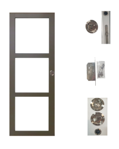Porte Coulissante Marron Ral7006 Vitrage transparent H204 x L73 + serrure à condamnation