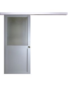 Porte Coulissante Athena RAL7035 Vitrée H204 x L73 + Rail Alu et 2 Coquilles