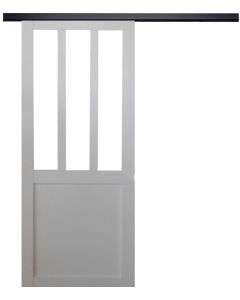 Porte Coulissante Atelier blanc H204 x L93 + Rail Alu bandeau noir