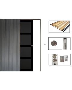 Porte Coulissante Telia noir 4 panneaux H204 x L83 + SYSTEME de galandage et kit finition inclus