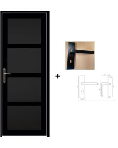 Bloc Porte Telia noir 4 panneaux H204 x L83 Poussant Droite Cotes Tableau +Poignee
