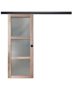 Porte Coulissante bois Frake Vitrée H204 x L83 + rail bandeau noir et 2 coquilles Noir