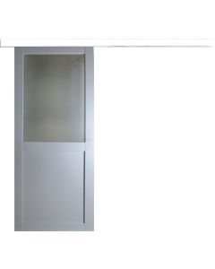 Porte Coulissante Athena RAL7035 Vitrée H204 x L73 + Rail Alu Bandeau blanc