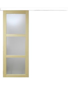 Porte Coulissante bois Ayous Vitrée H204 x L83 + Rail alu bandeau blanc