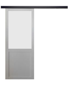 Porte Coulissante Athena blanc H204 x L83 + Rail Alu bandeau noir