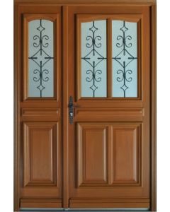 Porte d'entree Bois Tiercee vitree Vauban H215 x L130 p, droit + Poignée Et Barillet (ref 010403RFP) Cotes Tableau