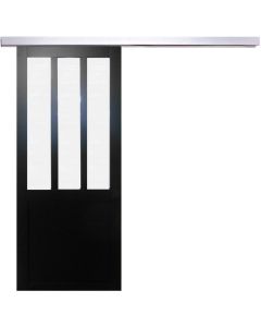 Porte Coulissant Atelier Noir vitre depoli H204 x L83 + Rail Alu