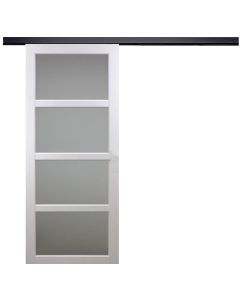 Porte Coulissante Tana blanc Vitrée H204 x L93 + Rail Alu bandeau noir