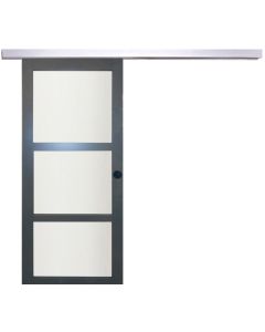 Porte Coulissante Blakeria RAL7016 Vitrée H204 x L83 + Rail Alu et 2 coquilles Noir